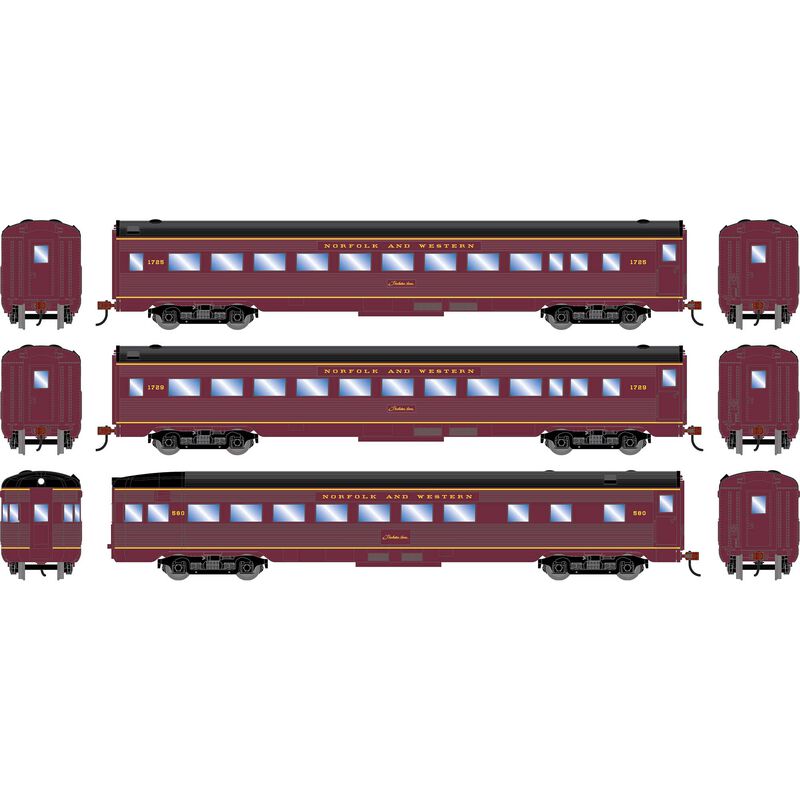 HO RND Streamline Cars, NW Coach #1725/Coach #1729//Observation #580 (3)