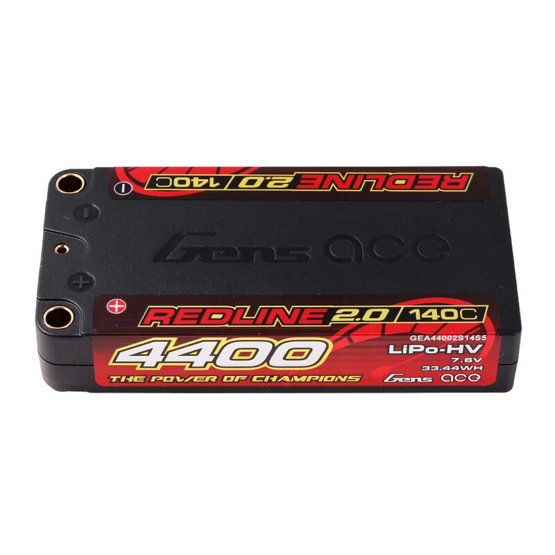 7.6V 4400mAh 2S 140C Redline 2.0 LiHV Hardcase Battery: 5.0mm Bullet