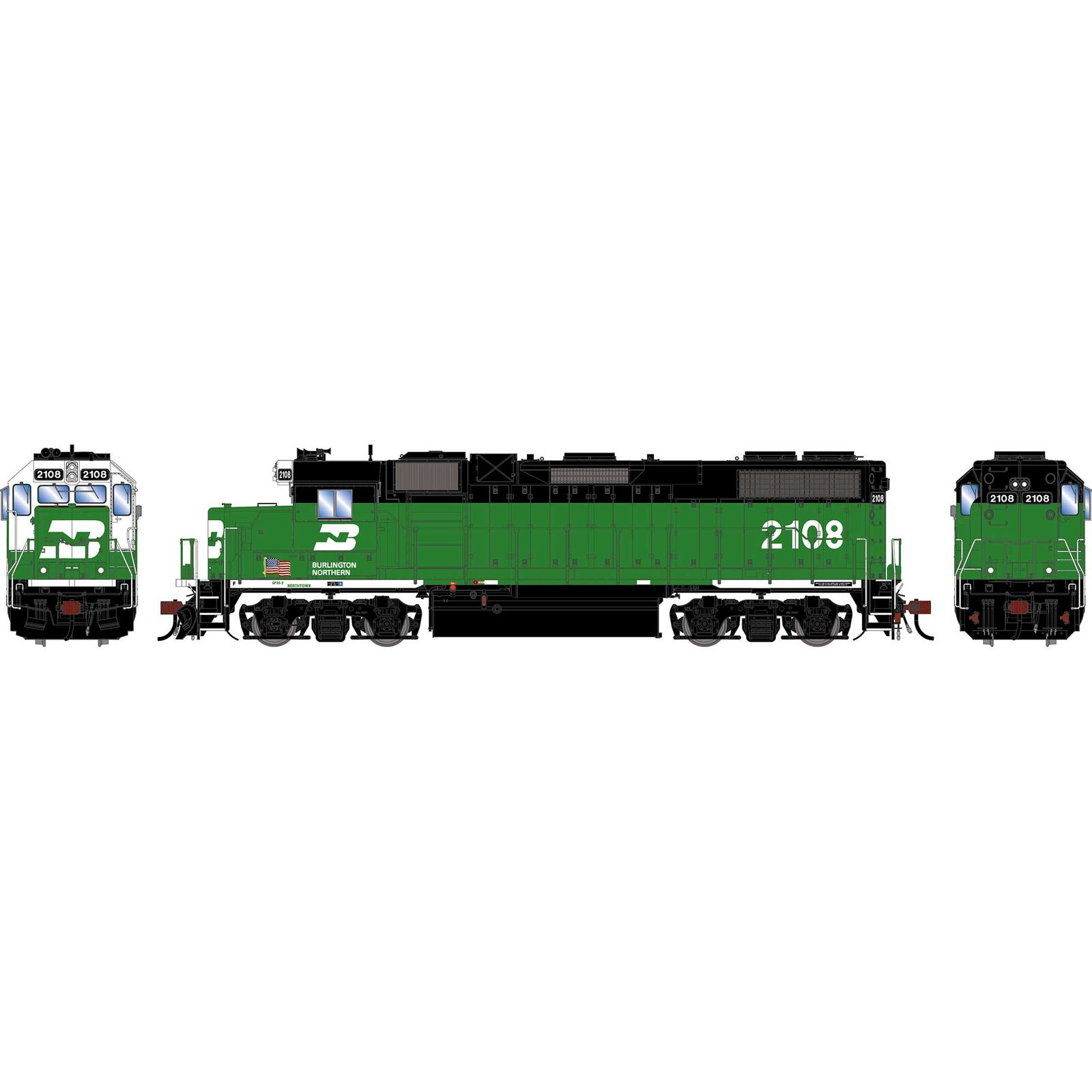 HO GEN GP38-2 Locomotive w/DCC & Sound, BN #2108