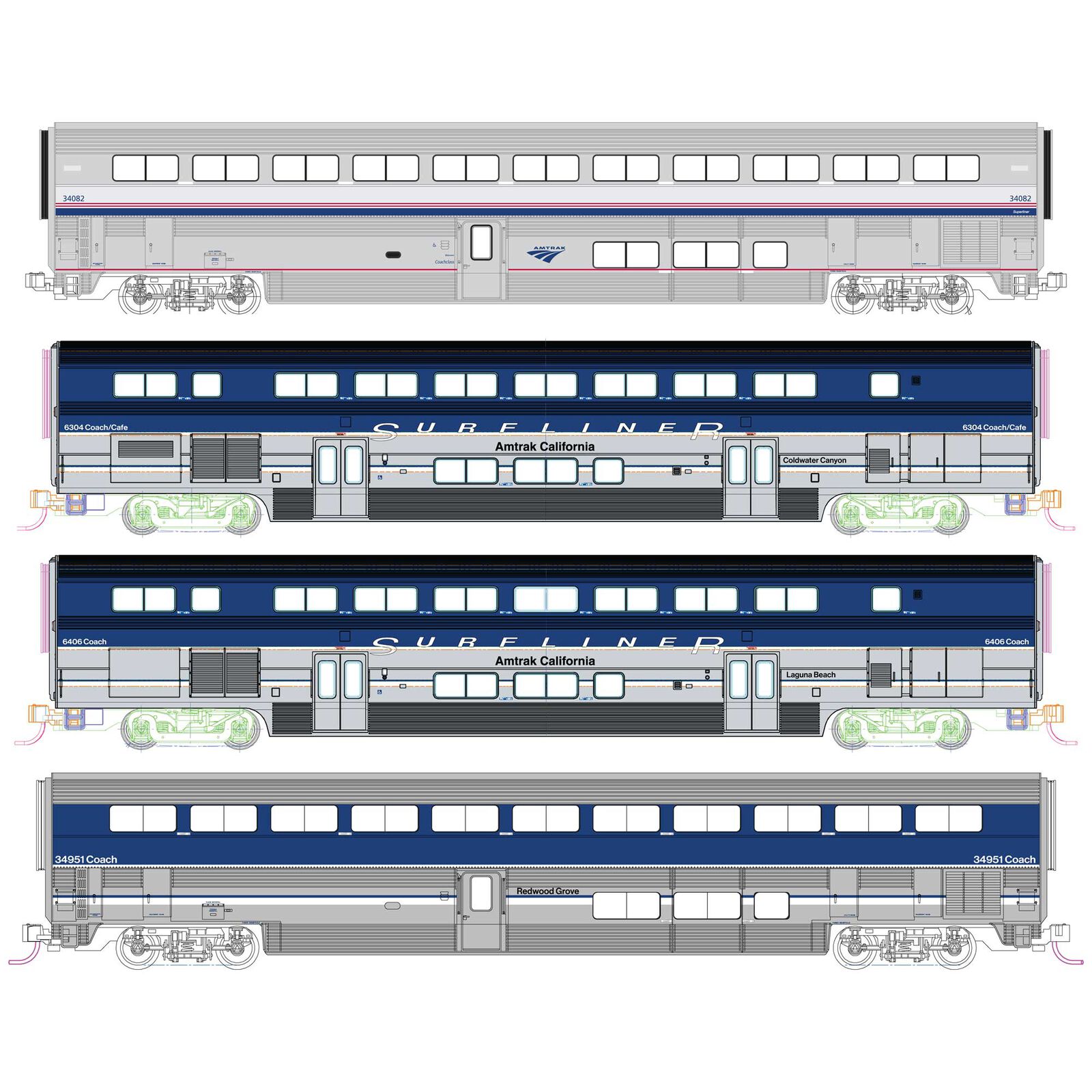 (N) Amtrak Pacific Surfliner 4 Car Add-on Set
