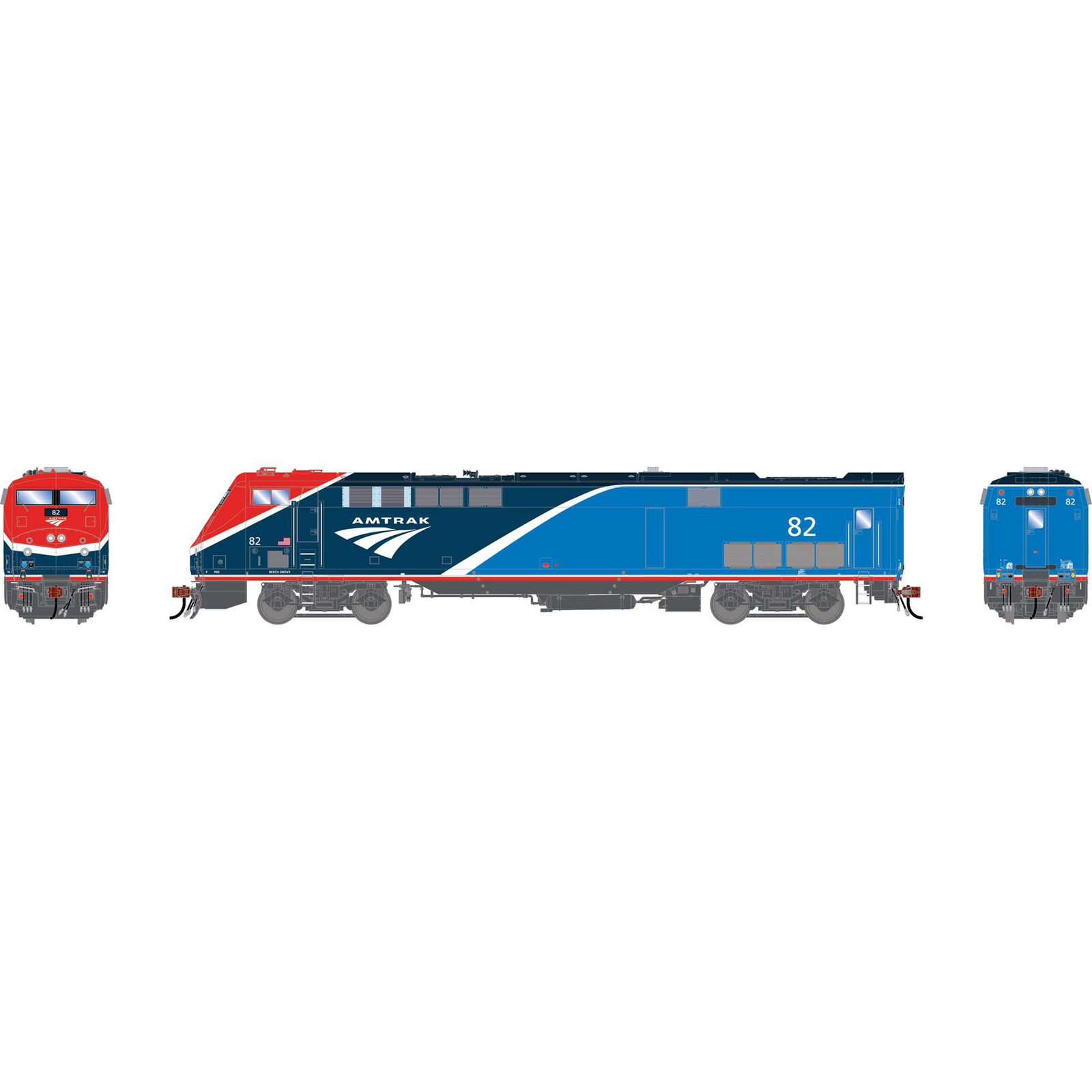 HO P42DC Locomotive with DCC & Sound, AMTK Phase VII #82