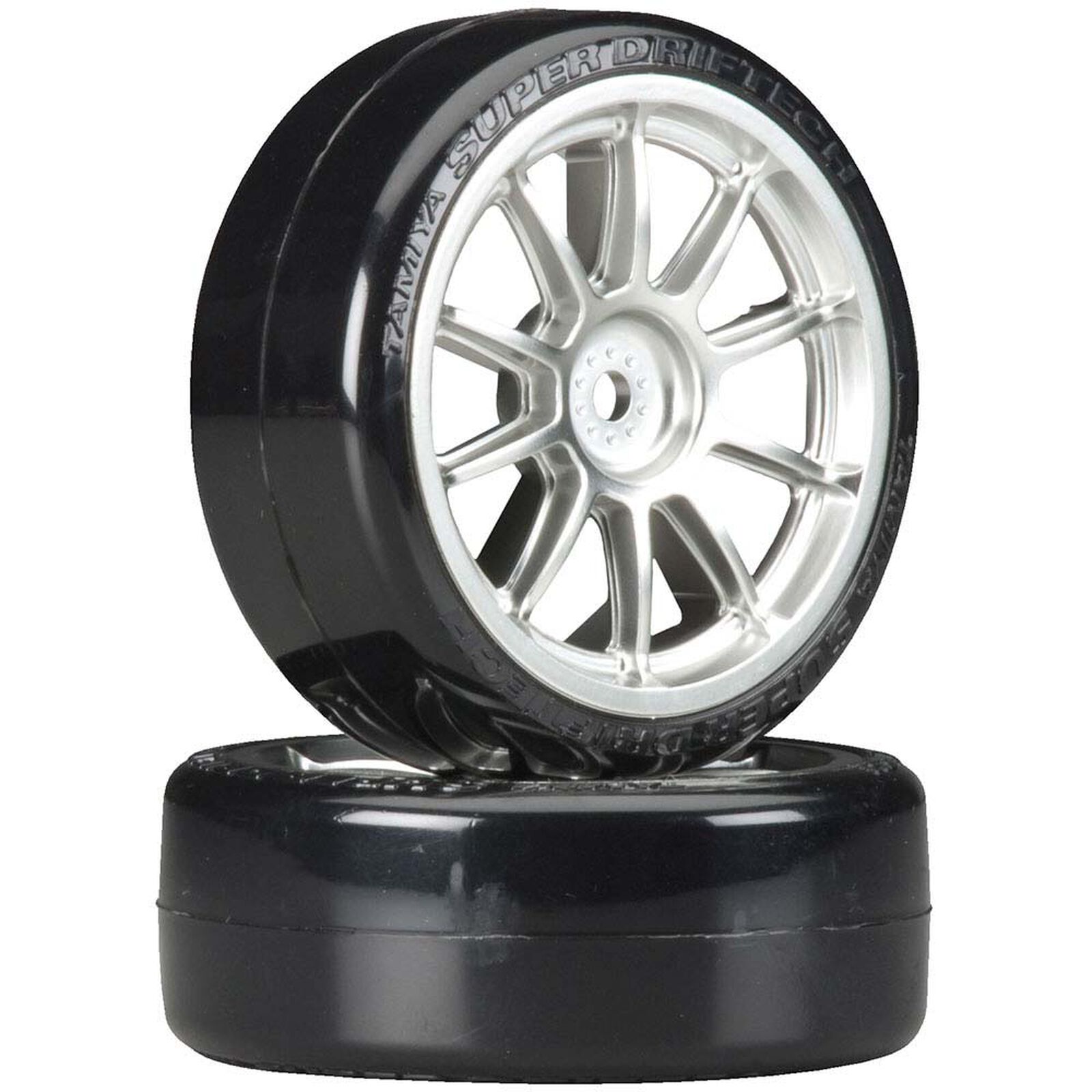 Metal Plated 10-Spoke Wheels with Mounted Super Drift Tech Tires, 24mm (2)