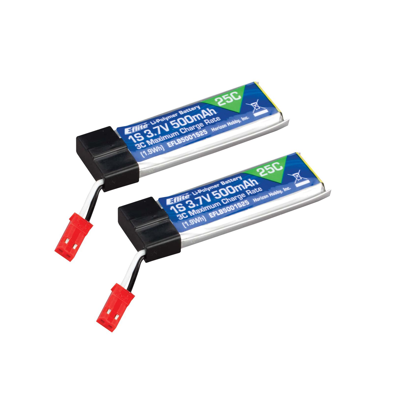 3.7V 500mAh 1S 25C LiPo Battery: JST (x2)
