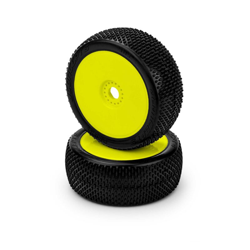 1/8 Arina 83mm Pre-Mounted Buggy Tires, Yellow Wheels, Green Compound (2)