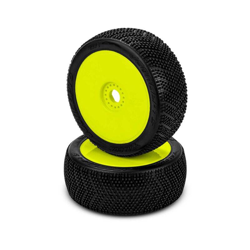 1/8 Falcon 83mm Pre-Mounted Buggy Tires, Yellow Wheels, Green Compound (2)