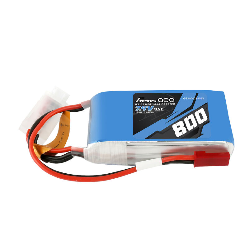 7.4V 800mAh 2S 45C LiPo Battery: JST
