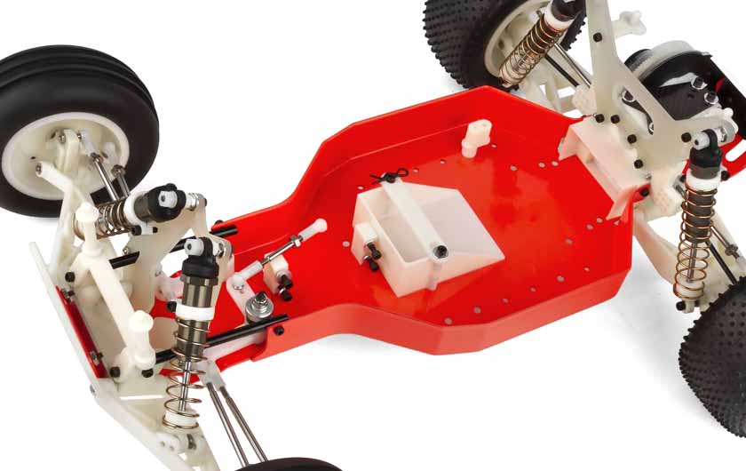 Aluminum tub chassis painted red with a Cliff Lett Edition logo