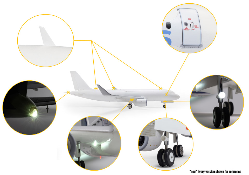 Functional Features and Scale Details for the E-flite Airbus A320neo Twin 64mm EDF RC Jet Airliner