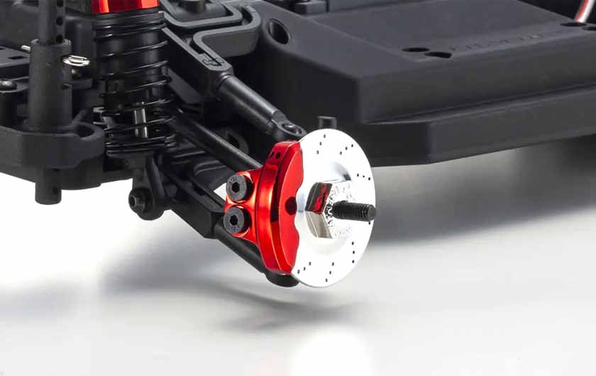 Wheel hubs are decorated with dummy brake calipers and discs