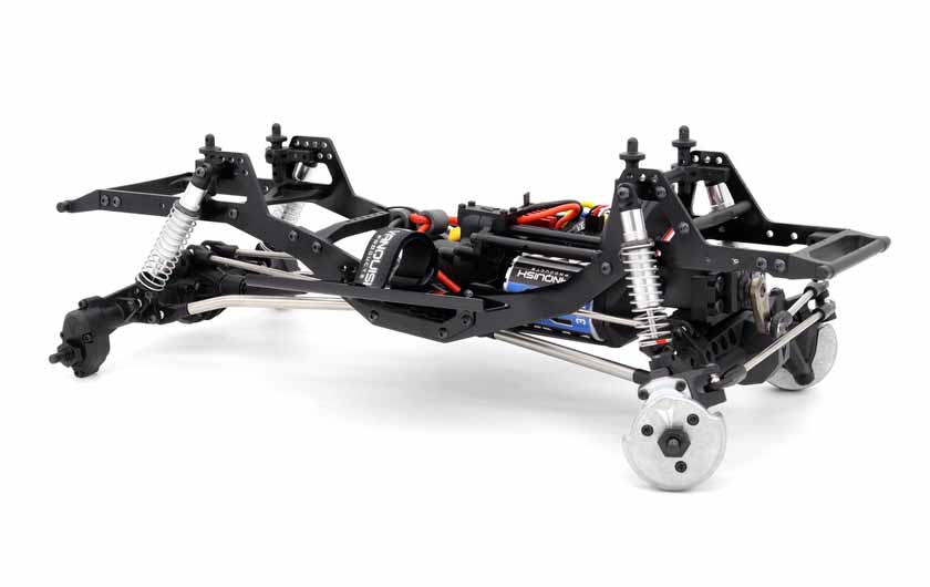 Performance focused layout with an angled skidplate and molded parts gives the chassis a lower center of gravity