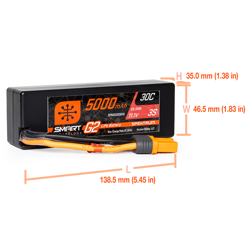 11.1V 5000mAh 3S 30C Smart G2 Hardcase LiPo Battery: IC5