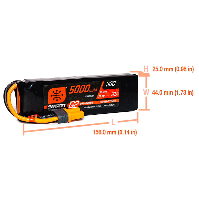 11.1V 5000mAh 3S 30C Smart G2 LiPo Battery: IC5