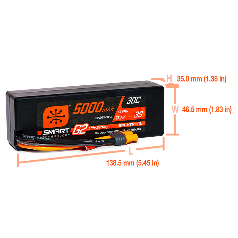 11.1V 5000mAh 3S 30C Smart G2 Hardcase LiPo Battery: IC3