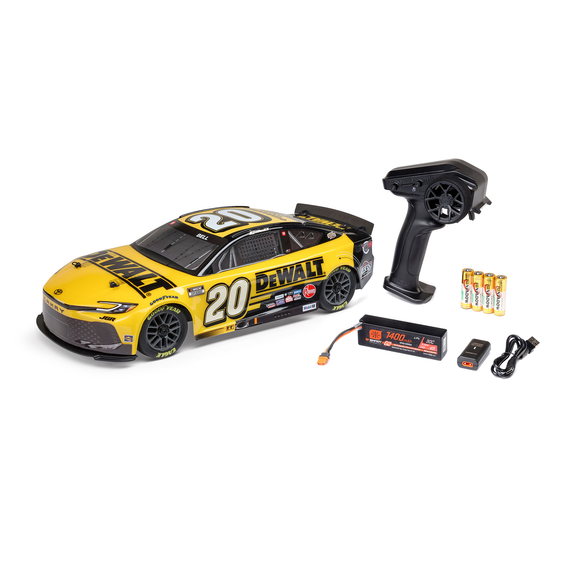 1/12 NASCAR RC Race Car Christopher Bell No. 20 DeWalt 2025 Toyota Camry 2S AWD RTR Brushed On-Road (Battery & Charger Included)