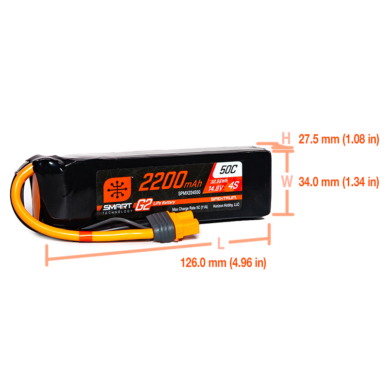14.8V 2200mAh 4S 50C Smart G2 LiPo Battery: IC3