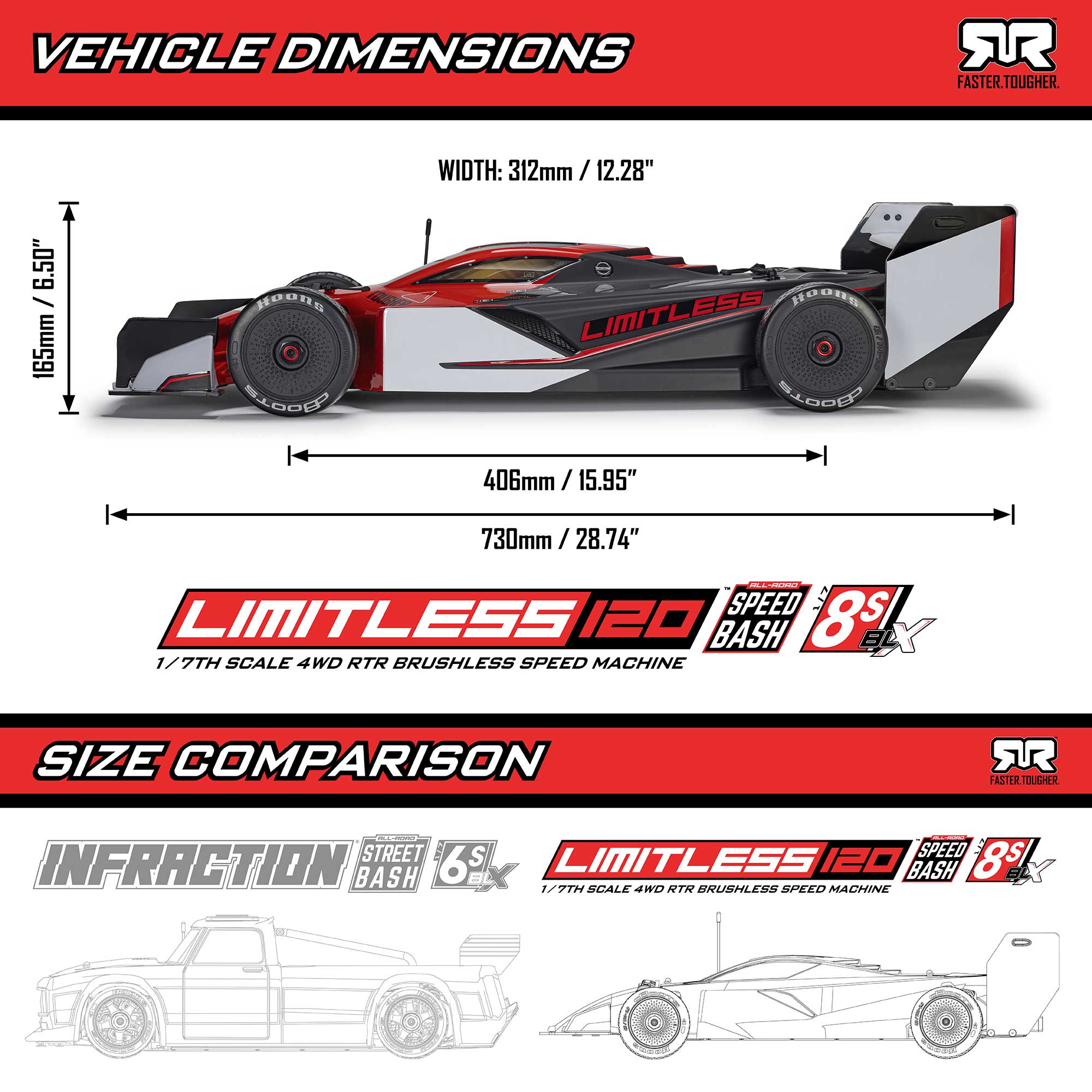 1/7 LIMITLESS 8S AVC 4X4 RTR Brushless Street Speed, Red/Black