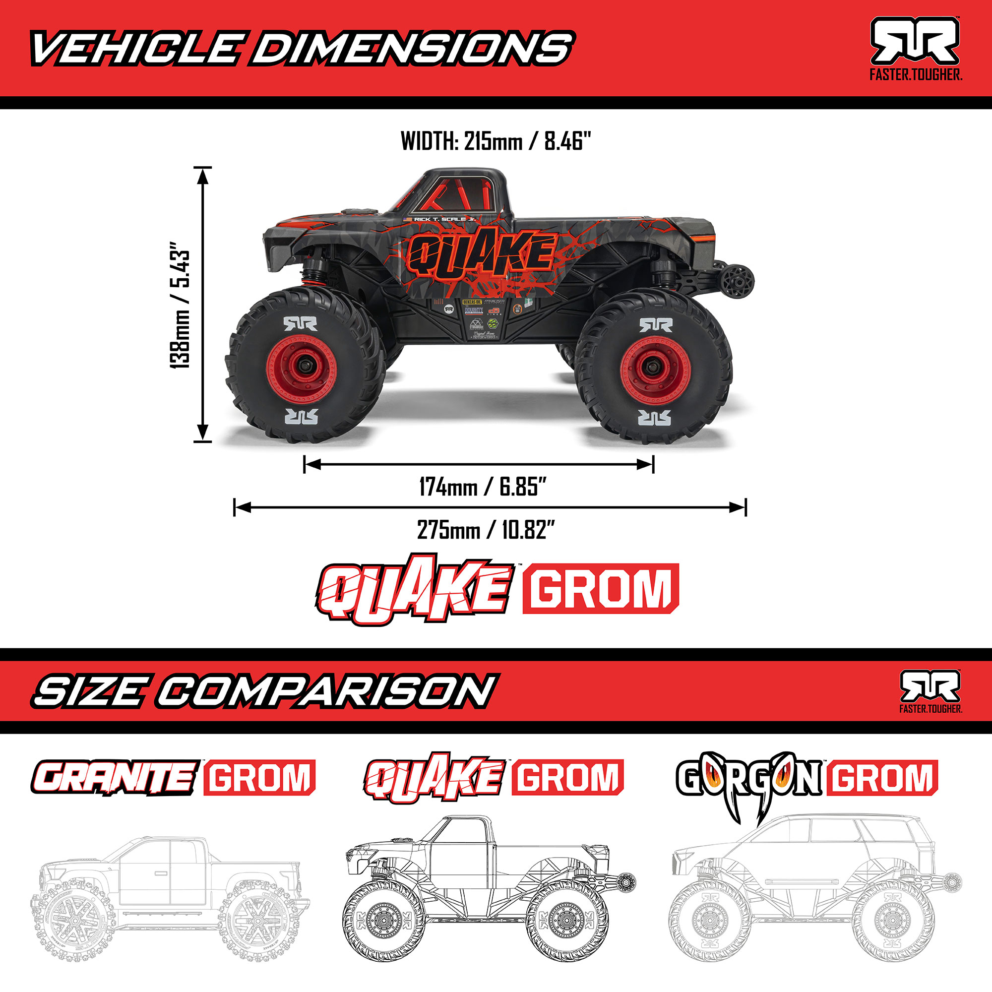 1/16 QUAKE GROM 4X4 RTR Brushed Monster Truck (Battery & Charger Included), Red